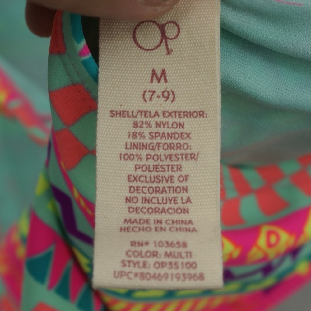 OP Ocean Pacific Womens Neon Tribal Print Monokini Cutout Swimsuit Multi M 7-9 - Picture 8 of 13
